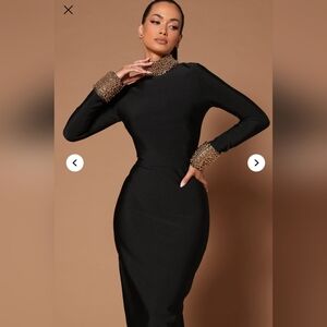 Black/Gold Embellished Black Maxi Dress